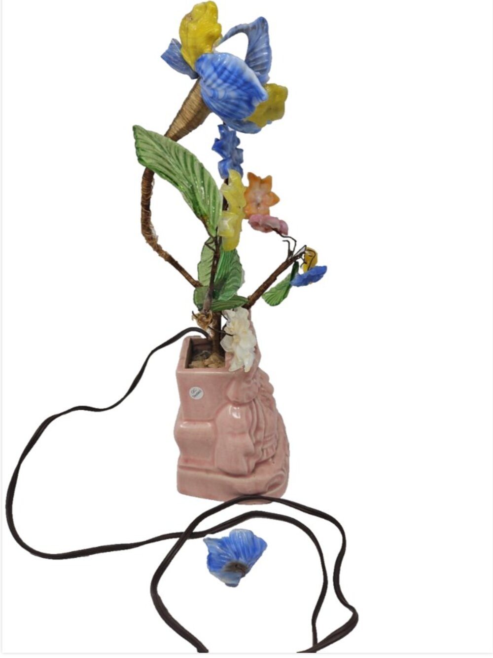 Vintage MCM Richard Singer Shawnee Courting Couple Murano Slag Glass Flower Lamp - Picture 6 of 6